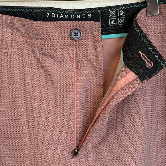 7Diamonds Stadium Performance Shorts Men's 36 Brick Red Stretch Golfcore Casual - Picture 2 of 9